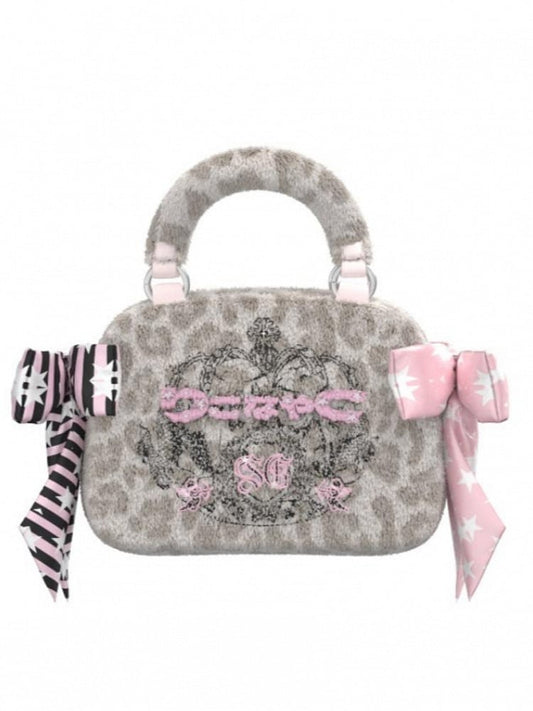 Gyaru Fashion Leopard Pattern Tote Bag with Big Bows