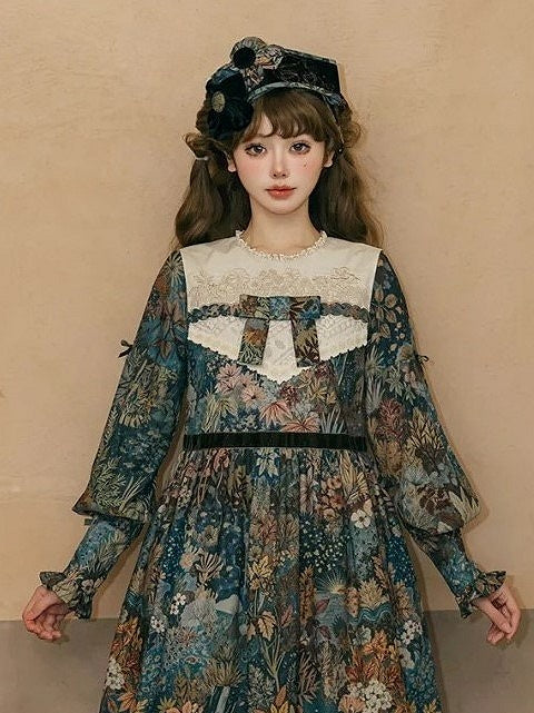 Black Lolita Hairband with Flower and Embroidered Details