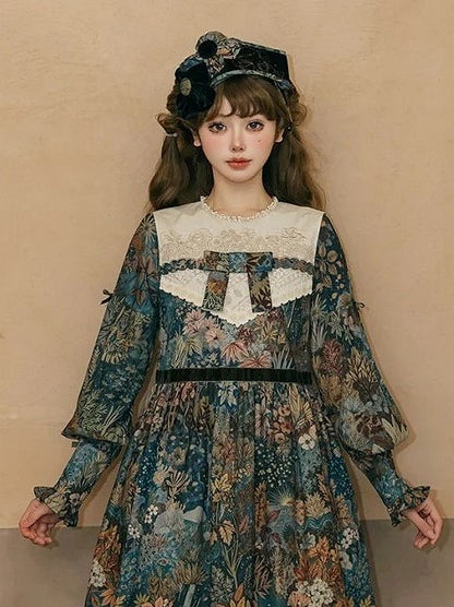 Black Lolita Hairband with Flower and Embroidered Details