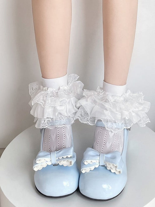Sweet Lolita White Three-Layered Lace Trim Socks