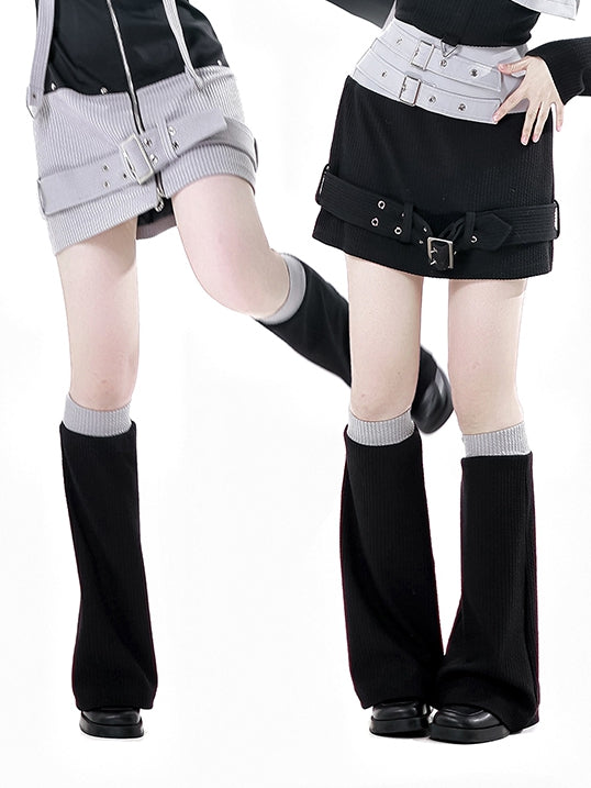 Black and Gray Colorblock Design 45CM Knitted Leg Warmers