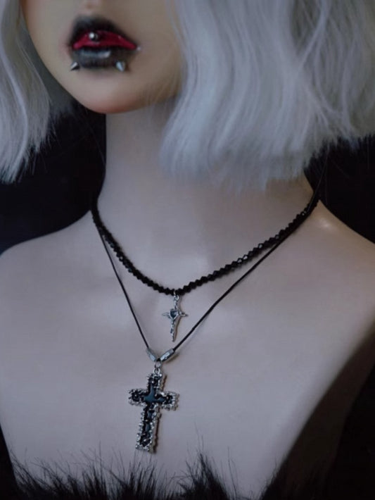 Gothic Black Cross Pendant Necklace Set