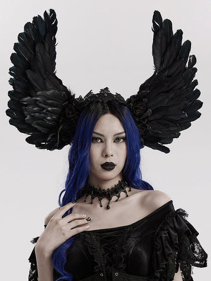 Black Goth Faux Feather Wing Headwear