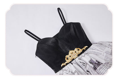 Newspaper Print Layered Handkerchief Skirt Elegant Dress Lolita Jumper Skirt