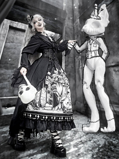 Plus Sizes Available Dark Gothic Lolita Full Set - Black Long Sleeves Shirt + Skirt + Corset Belt