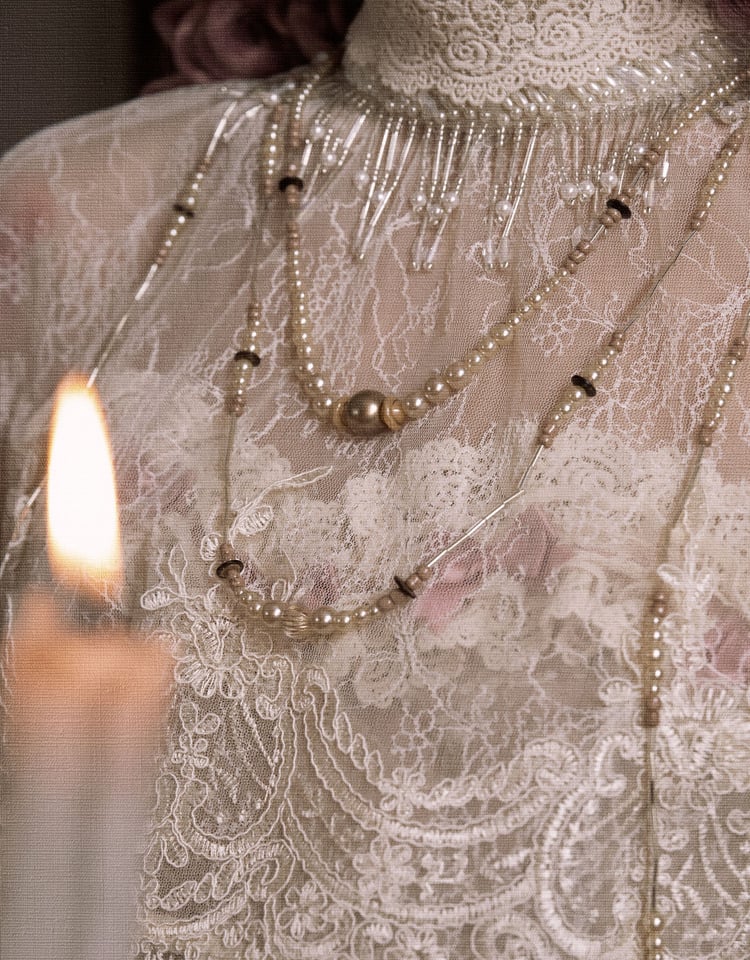 Light Cream Bead Tassels High Collar Victorian Lace Shawl Cape