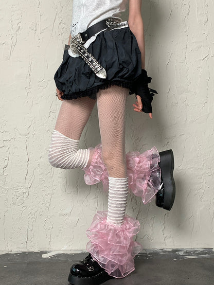 White Y2K Rhinestone Decorated Fishnet Design Tights