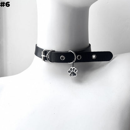 Black Bone/Bell/Cat Paw Pendant Buckle Choker