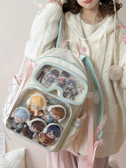 Macaroon Star Print Backpack Ita Bag With Goggles-Shaped Ita Bag
