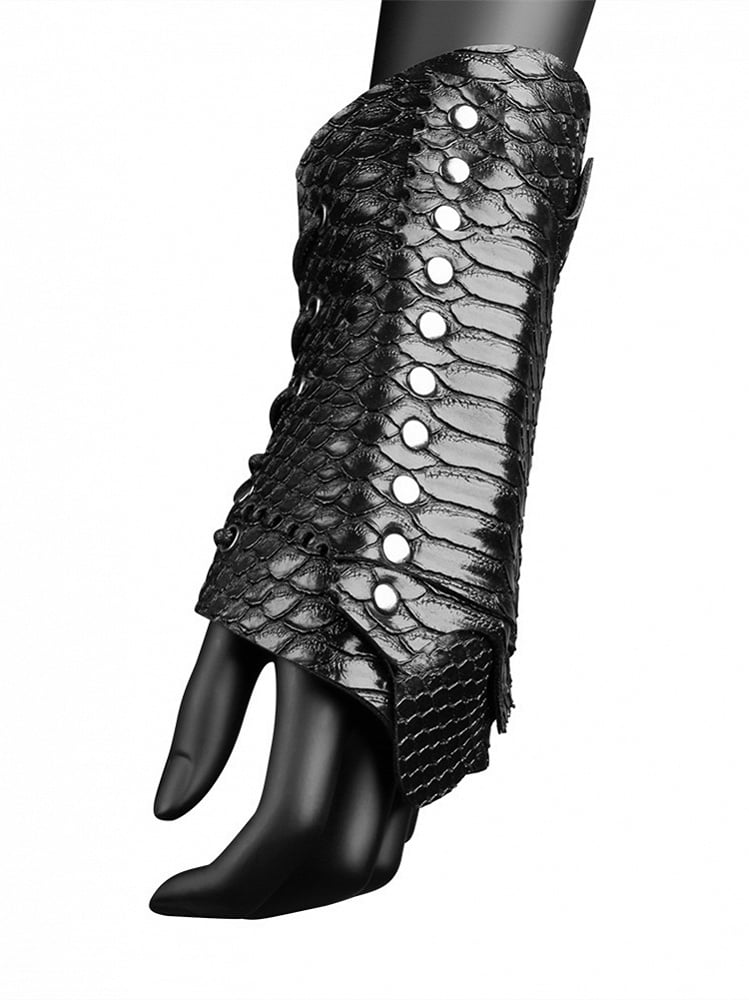 Gothic Snake Pattern Black Lace-up Gloves