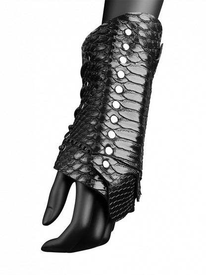 Gothic Snake Pattern Black Lace-up Gloves