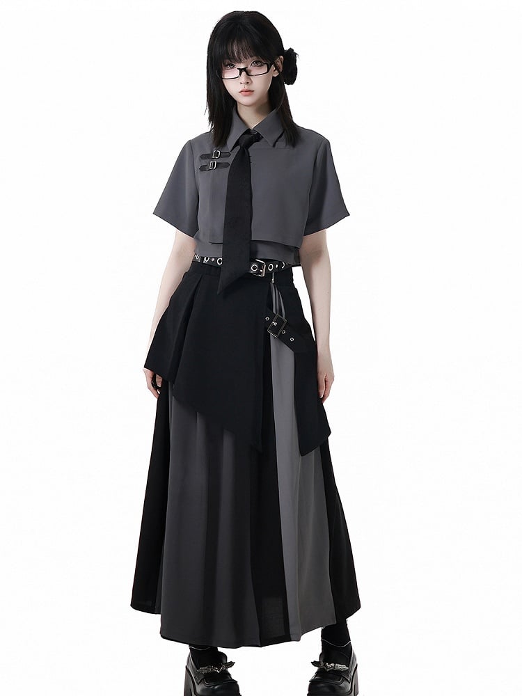 Black Asymmetrical Hem Corset Belt with Buckle Belt