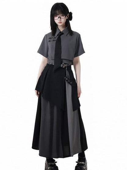 Black Asymmetrical Hem Corset Belt with Buckle Belt