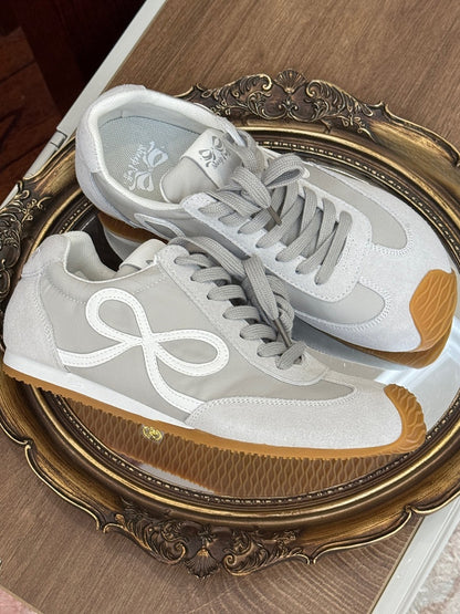 Gray Bowknot Design Front Lace-up Ties Sneakers