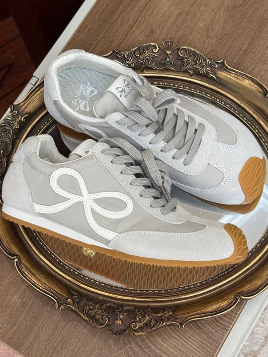 Gray Bowknot Design Front Lace-up Ties Sneakers