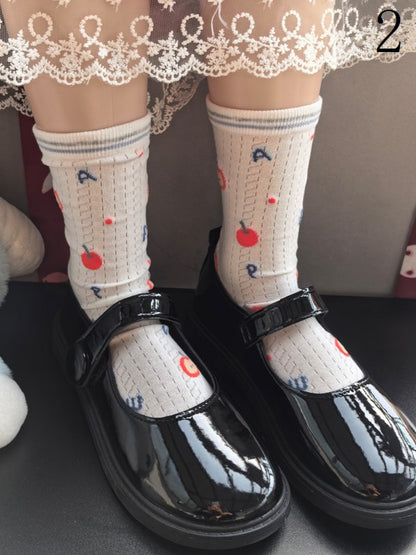 4 Options White/Grey Puppy/Star/Apple Print Calf Socks