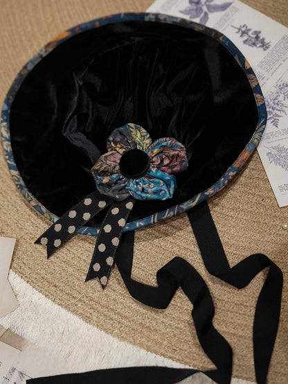 Black Lolita Hat with Colorful Flower Accent