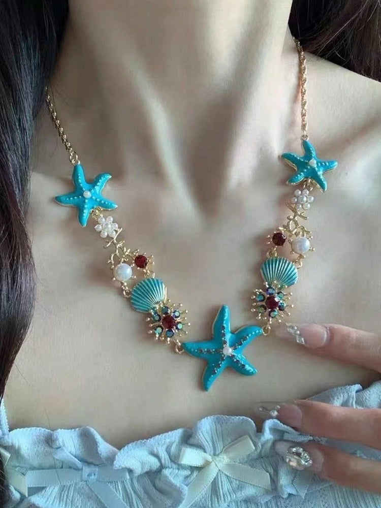 4 Options Y2K Bittersweet Starfish Shell And Rhinestone Decorated Bracelet/Necklace