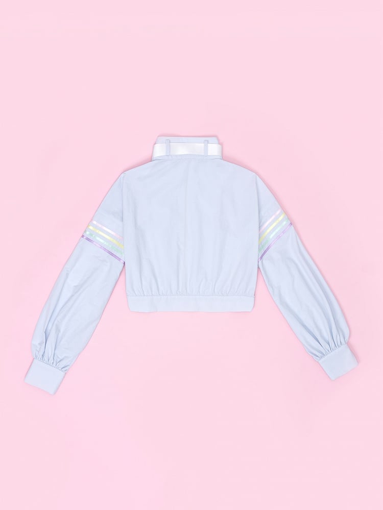 Buckle Strap High Collar Blue Moto Jacket with Lightning Wing Patch Rainbow Dash Vibes