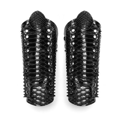 Gothic Snake Pattern Black Lace-up Gloves