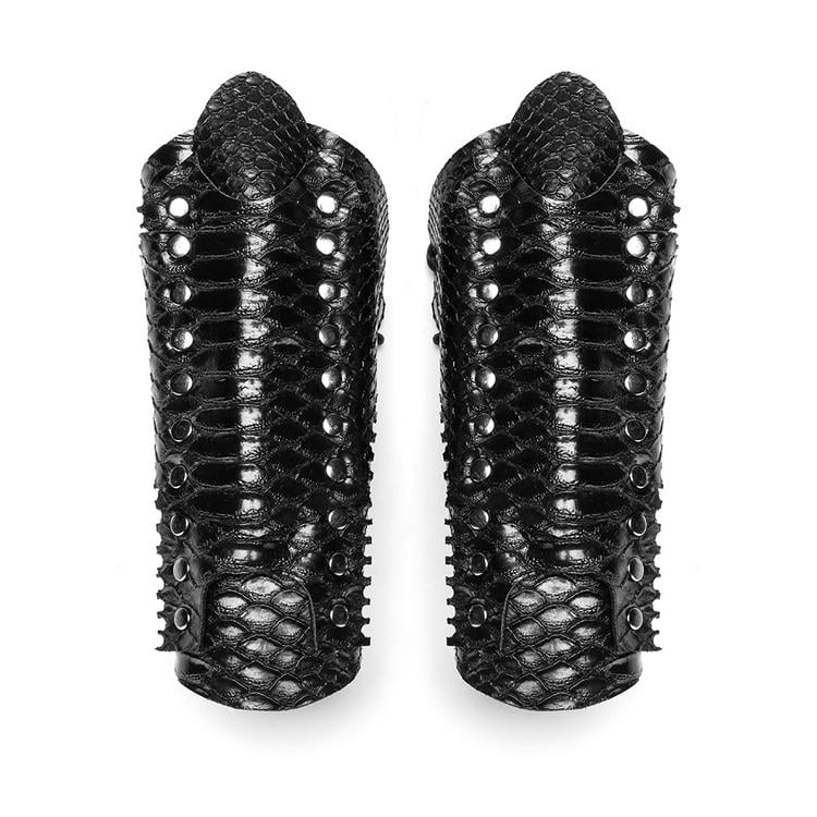 Gothic Snake Pattern Black Lace-up Gloves