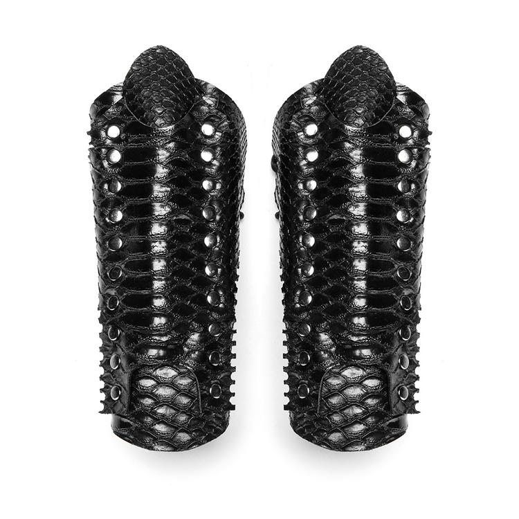 Gothic Snake Pattern Black Lace-up Gloves