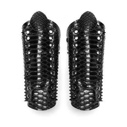 Gothic Snake Pattern Black Lace-up Gloves