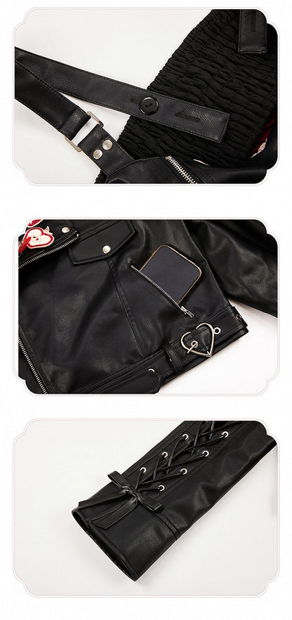 Black Letters Embroidery PU Jacket