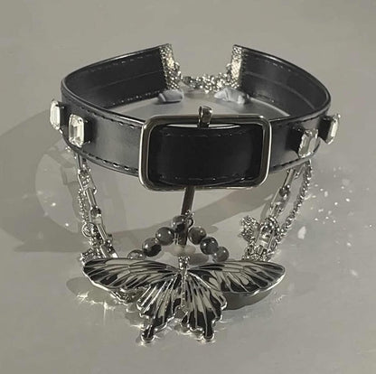 Black Butterfly Pendant PU Choker