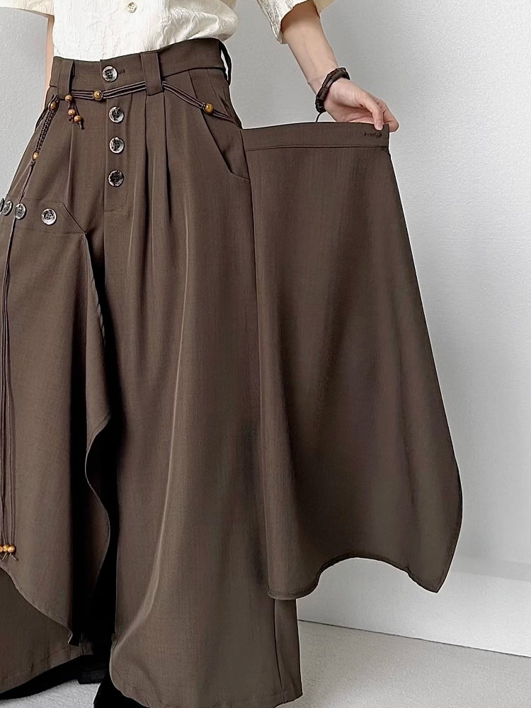 Ouji Lolita Coffee Wide-Leg Pants with Avant-Garde Draping