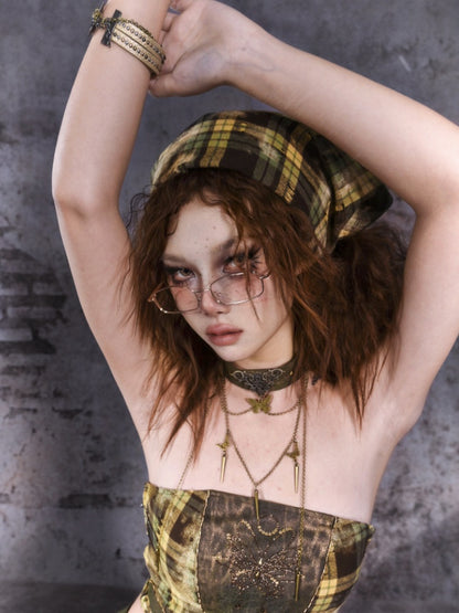 Green Plaid Pattern Triangle-shaped Headscarf