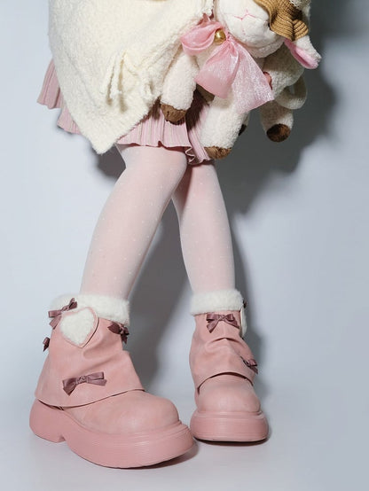Bow Accents Pink Sweet Winter Boots