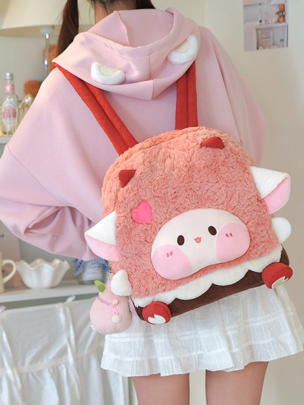 Pink Heart Design Cute Plush Lamb Backpack Middle/Large Size