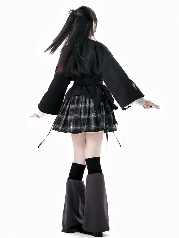 Gray Elastic Cuffs Faux Placket 49CM Flared Leg Warmers