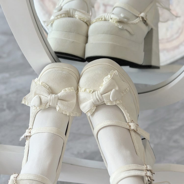 11CM White Bow at Top Sweet Lolita Platform High Heels