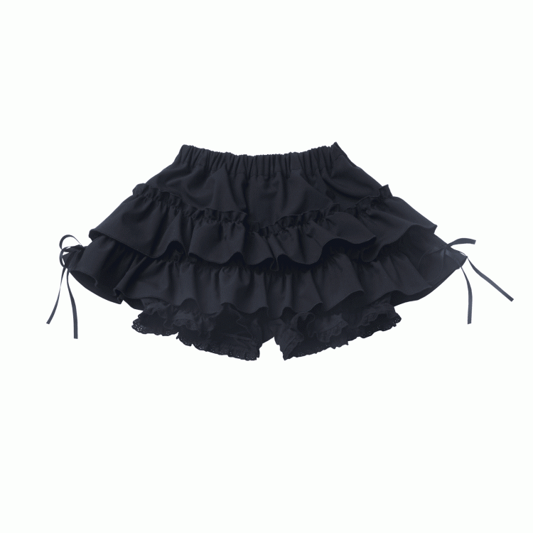 Black/Plaid Elastic Waist Tiered Skirt Bloomers Lining