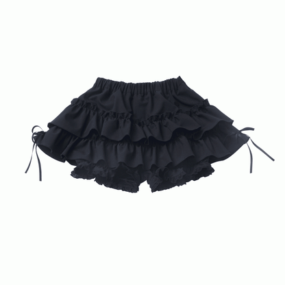 Black/Plaid Elastic Waist Tiered Skirt Bloomers Lining