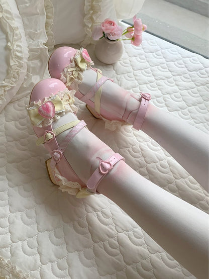 Cheese Strawberry Cake Pink Sweet Lolita Mary Jane Shoes