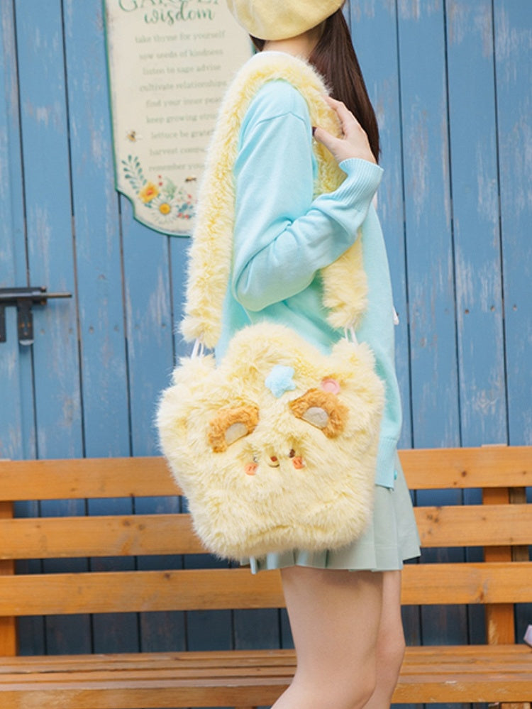 Yellow Star-shaped Plush Crossbody Bag