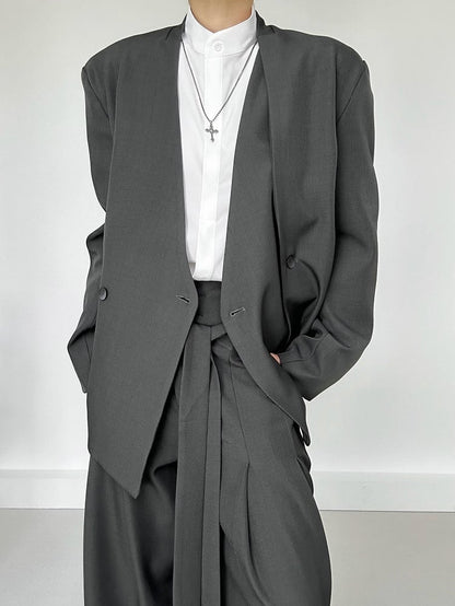 Ouji Lolita White Unisex Long Sleeve Shirt with Mandarin Collar & Button-Down Front