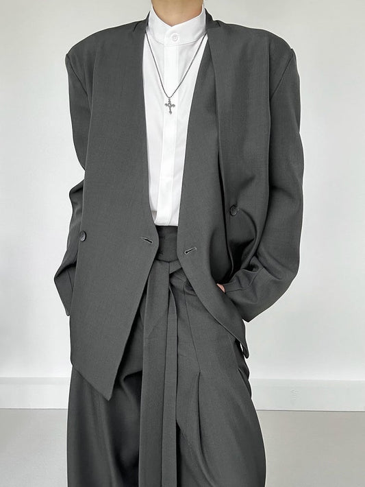 Ouji Lolita White Unisex Long Sleeve Shirt with Mandarin Collar & Button-Down Front