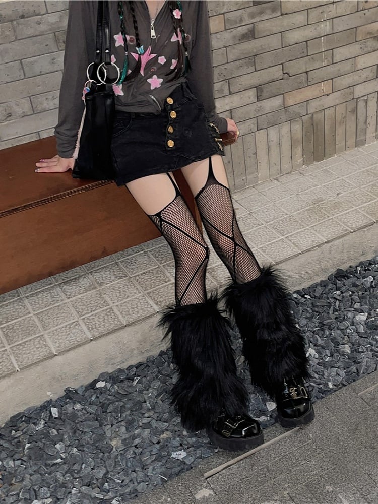 Black Y2K 20CM/30CM/40CM Shaggy Leg Warmers