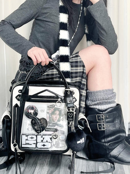 Black & White Large Capacity Daily Ita Backpack With Cute Puppy Print