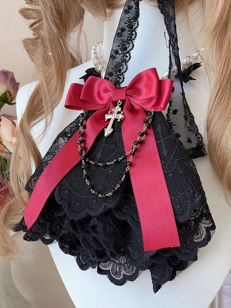 3 Colors Gothic Cross and Chains Bowknot Lace Jabot
