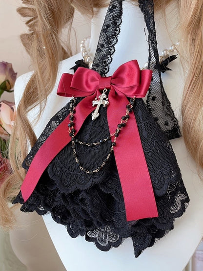 3 Colors Gothic Cross and Chains Bowknot Lace Jabot