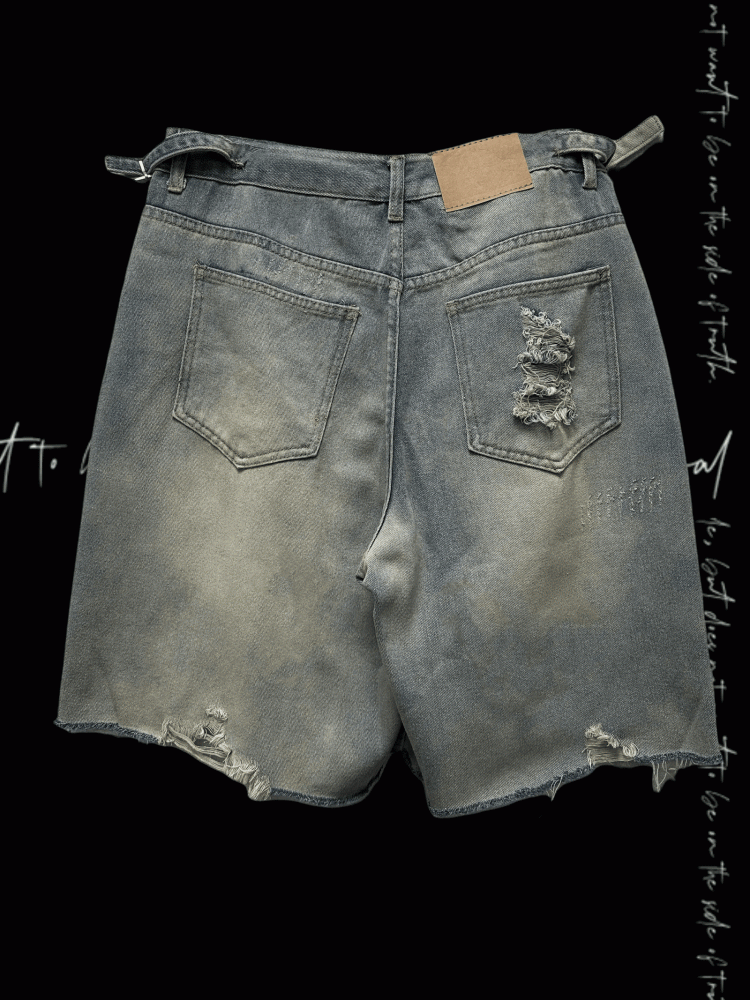 Light Blue Skeleton Appliques Distressed Holes Wasteland Punk Wide-Leg Jeans