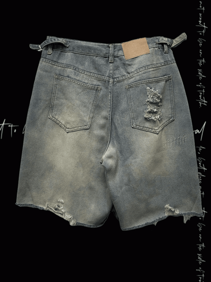 Light Blue Skeleton Appliques Distressed Holes Wasteland Punk Wide-Leg Jeans