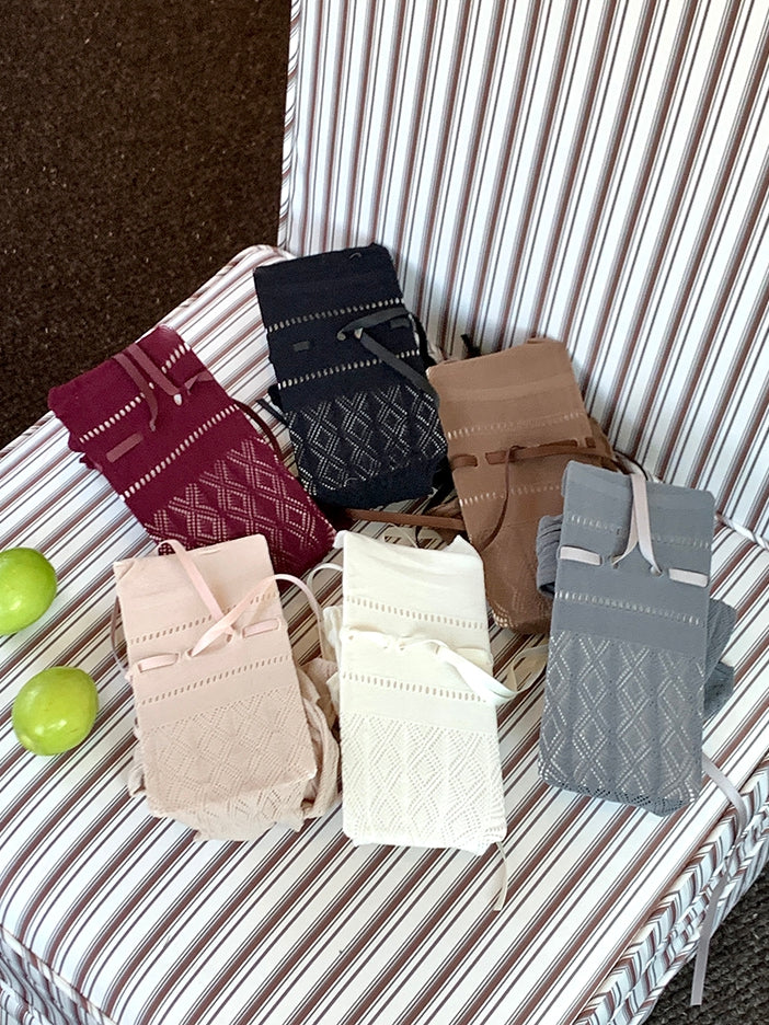 6 Color Options Self-tie Strap Diamond Pattern Over-knee Stockings