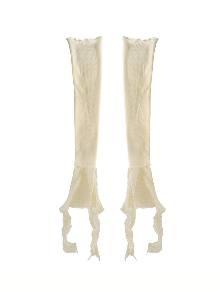 Beige Elastic Tulle Sleeves