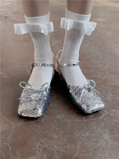 4 Color Options Bowknot Details Calf Socks